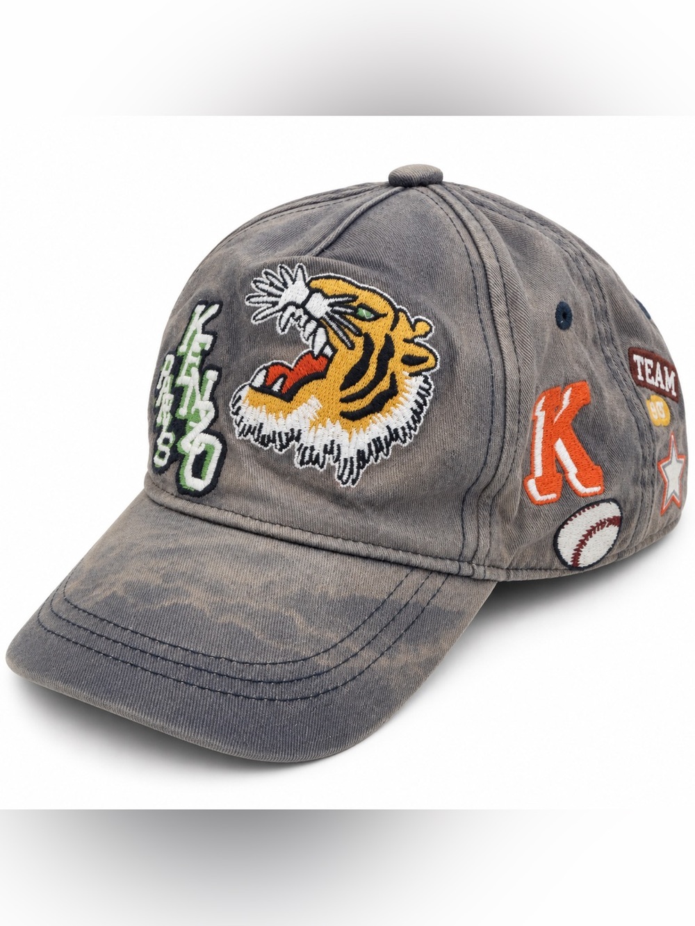 Kenzo Kids Blue Tiger Logo Patch Cotton Baseball Cap Size 52